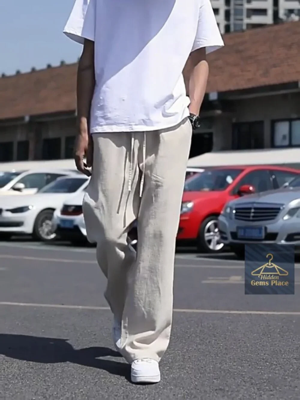 Mens Casual Elastic Waist Drawstring Pants Cotton Linen Baggy Lounge Beach